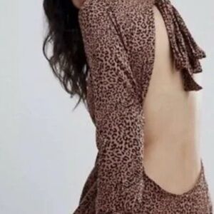free people loveless silk dress leopard print backless midi